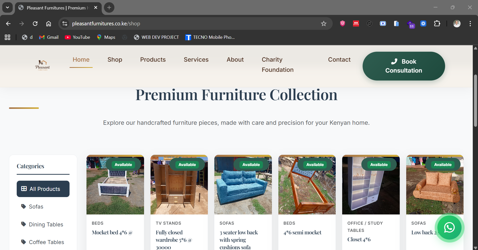 Pleasant Furnitures Website
